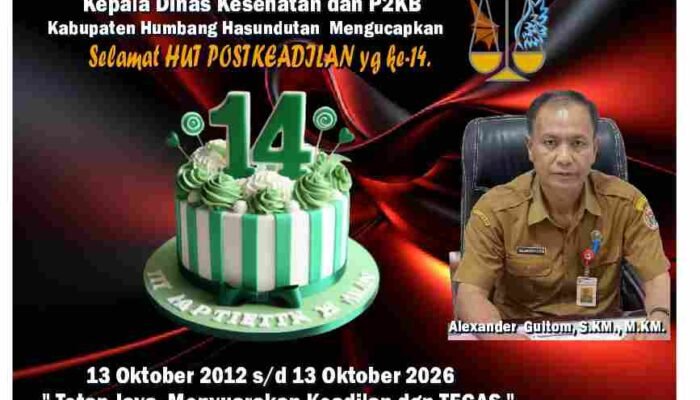 Kepala Dinas Kesehatan dan P2KB Humbahas Mengucapkan Selamat HUT Postkeadilan yang ke 14