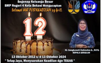 Keluarga Besar SMP NEGERI 4 KOTA BEKASI Mengucapkan Selamat HUT POSTKEADILAN yg ke-12.