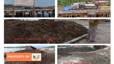 Material Pembangunan Pelabuhan Telukdalam Diduga Semen Bekas dan Pasir Bercampur Lumpur.