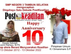 Kepala SMP Negeri SMP Negeri 3 Tambun Selatan Mengucapkan Selamat Ulang Tahun PostKeadilan yg ke-1 (Dekade)