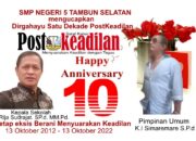 Kepala SMP Negeri SMP Negeri 5 Tambun Selatan Mengucapkan Selamat Ulang Tahun PostKeadilan yg ke-1 (Dekade)