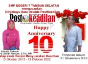 Kepala SMP Negeri SMP Negeri 7 Tambun Selatan Mengucapkan Selamat Ulang Tahun PostKeadilan yg ke-1 (Dekade)
